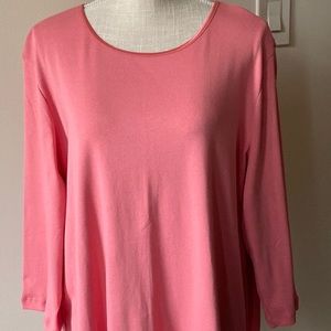 NWT CJ Banks 3/4 Sleeve Tee   Satin Trim Crew Neckline   Cotton   Coral    3X